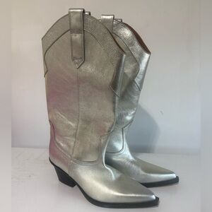 Paris Texas Metallic Silver Heeled Cowboy Boots